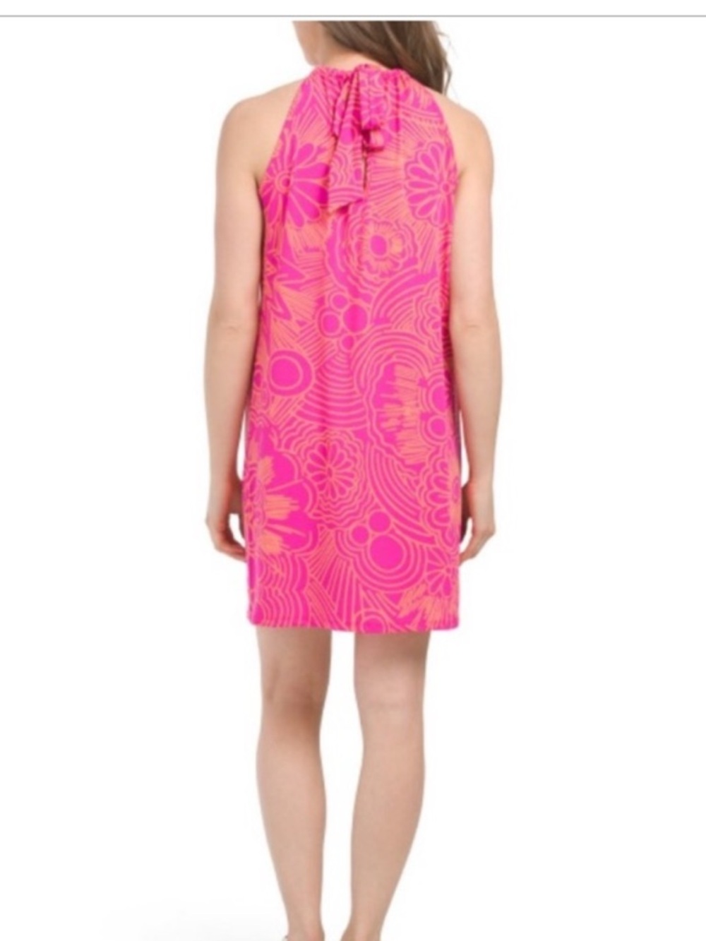 Trina Turk Pink and Orange Floral Halter Mini Dress - Picture 2 of 3